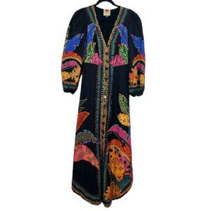 Farm Rio Cool Leopards Maxi Dress Linen Tropical Forest Black XS Pre-Loved